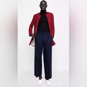 Zara Long-line Red Tweed Blazer Jacket, Size M